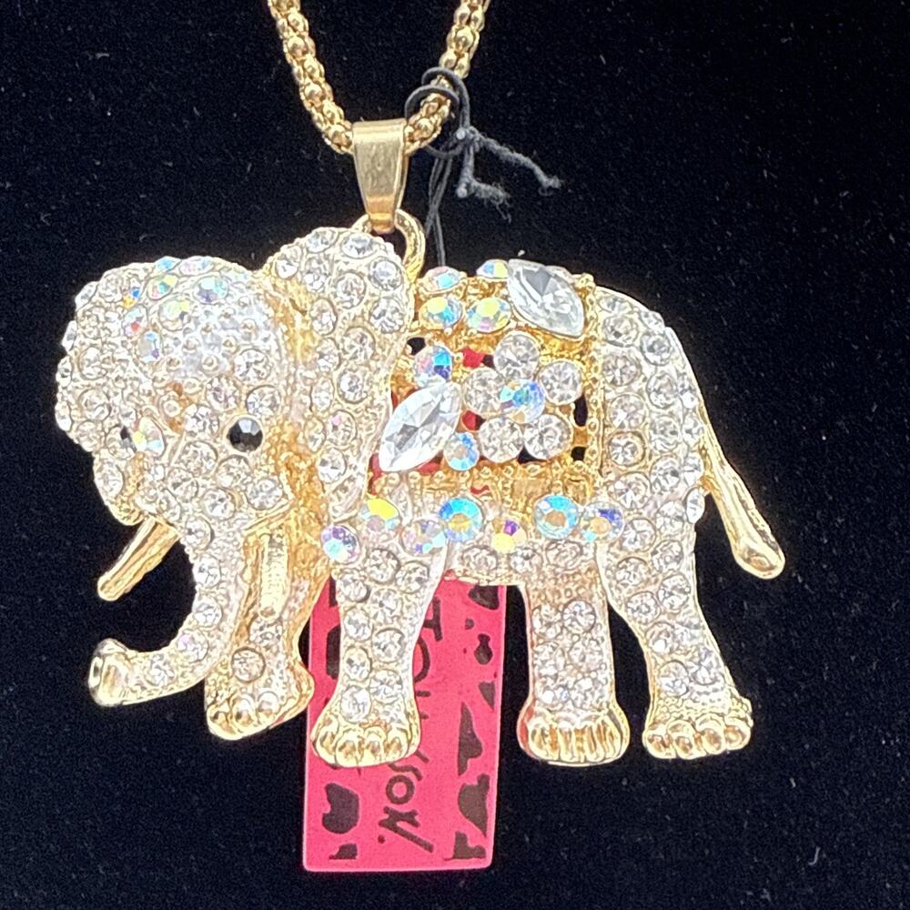 Betsey Johnson Necklace Elephant Collectible Decorative Rhinestone Bling READ